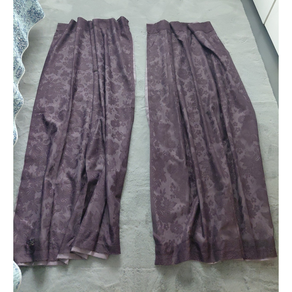 Vintage Lace Curtains Set of 2 Plum Purple Made USA Cottagecore 38X62 Romantic - Picture 2 of 10